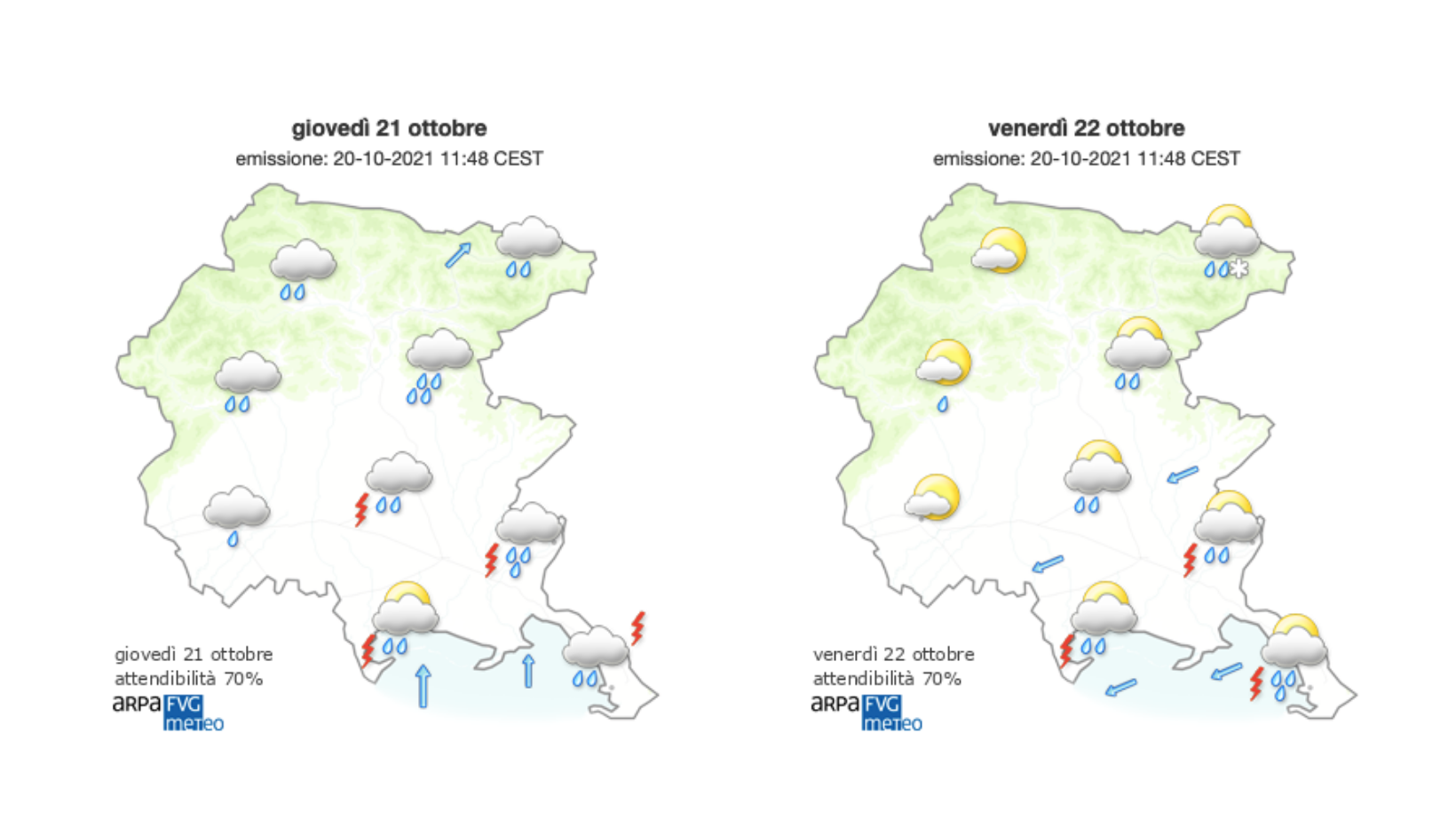 Immagine per Meteo, cielo carico di pioggia sul Goriziano con vento sulla costa